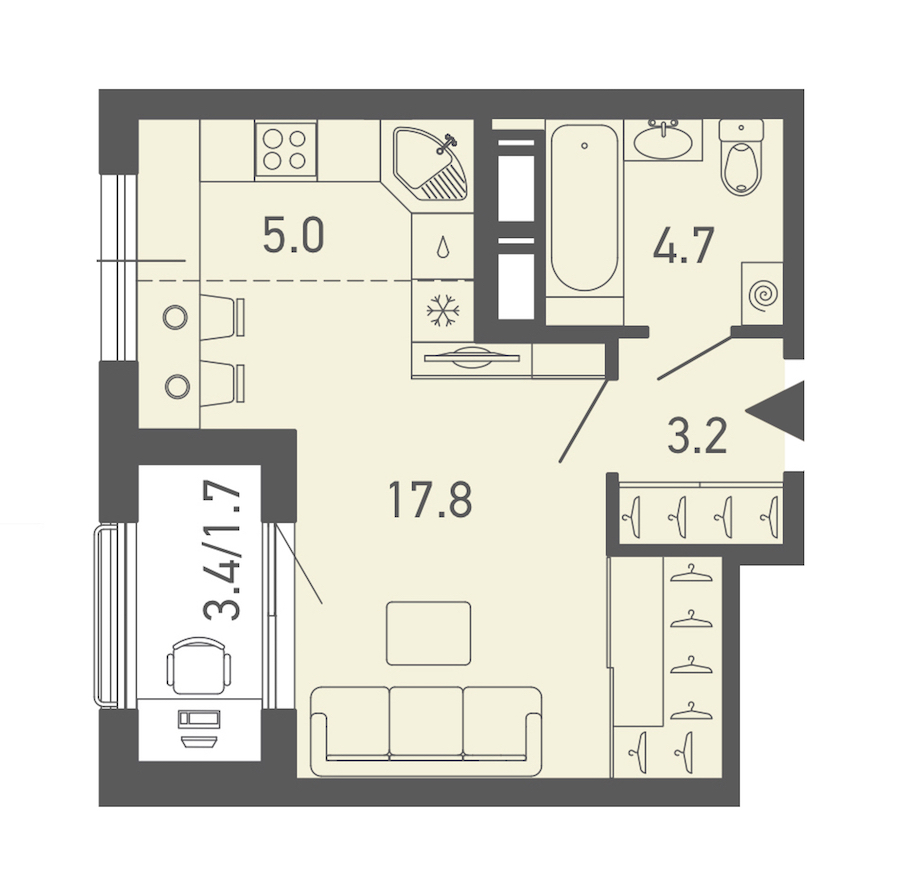 Квартира студия 32.4 м², 15/18 эт., ЖК «ГАЛАКТИКА»