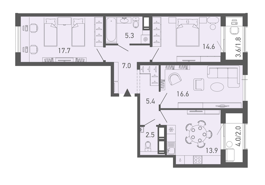 3-комнатная квартира 86.8 м², 16/18 эт., ЖК «ГАЛАКТИКА»