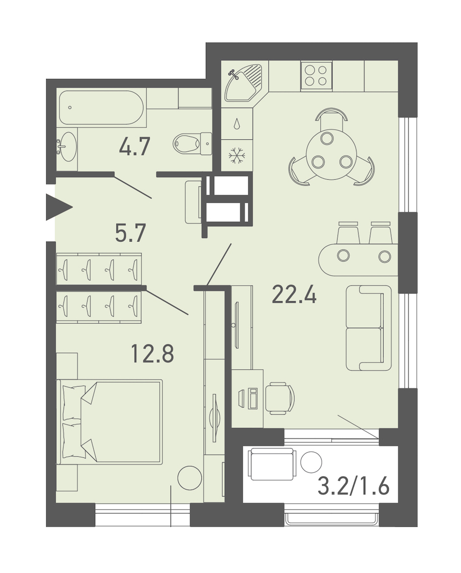 1-комнатная квартира 47 м², 18/18 эт., ЖК «ГАЛАКТИКА»