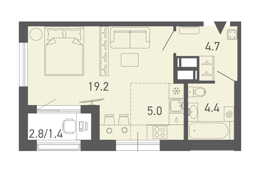 Квартира студия 34.6 м², 5/18 эт., ЖК «ГАЛАКТИКА»
