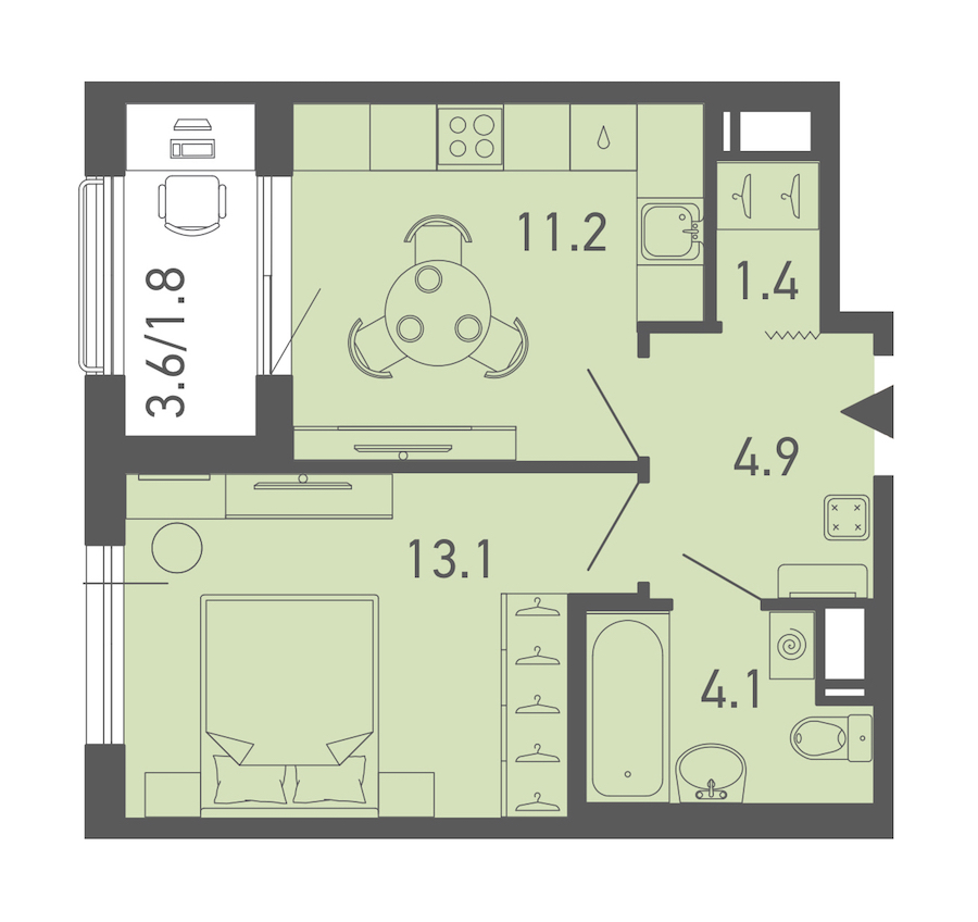 1-комнатная квартира 36.5 м², 7/18 эт., ЖК «ГАЛАКТИКА»