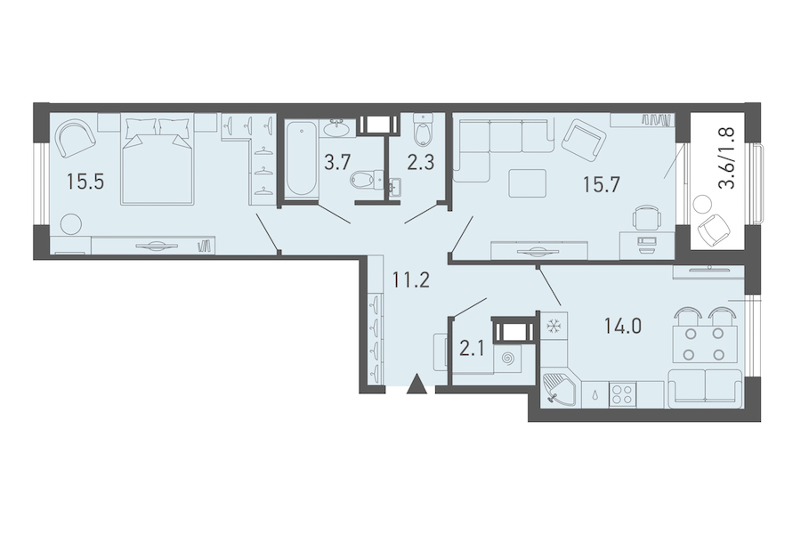 2-комнатная квартира 66.3 м², 7/18 эт., ЖК «ГАЛАКТИКА»