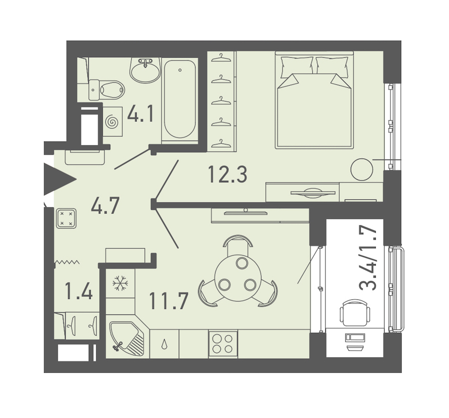 1-комнатная квартира 35.9 м², 4/14 эт., ЖК «ГАЛАКТИКА»