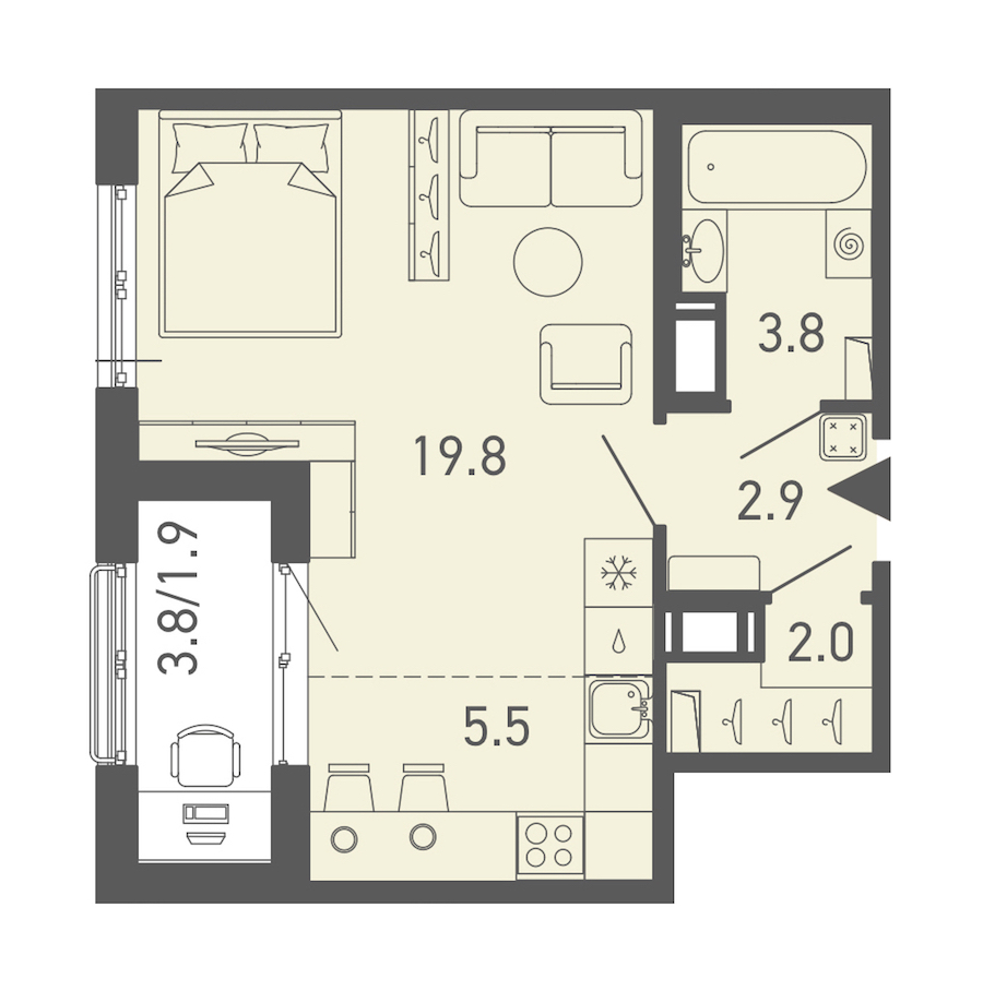 Квартира студия 35.9 м², 12/14 эт., ЖК «ГАЛАКТИКА»