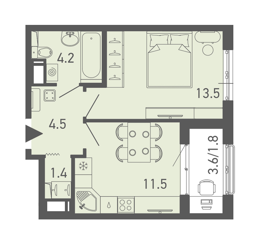 1-комнатная квартира 36.9 м², 7/14 эт., ЖК «ГАЛАКТИКА»