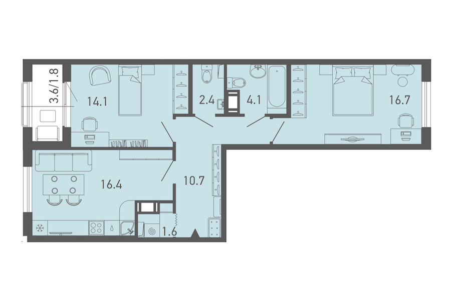 2-комнатная квартира 67.8 м², 5/14 эт., ЖК «ГАЛАКТИКА»
