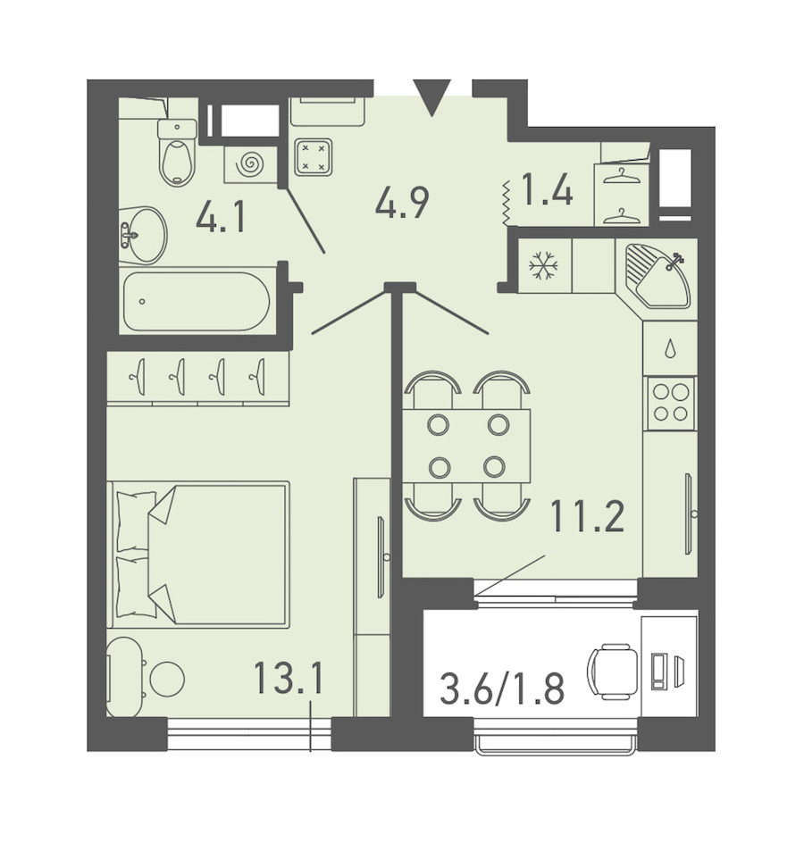 1-комнатная квартира 36.5 м², 11/14 эт., ЖК «ГАЛАКТИКА»