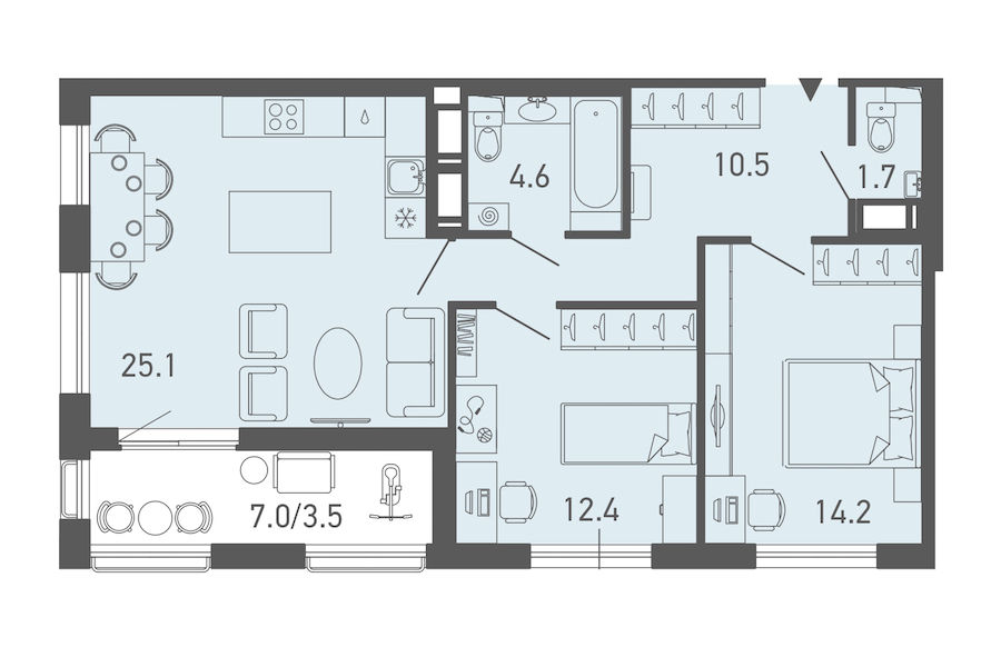 2-комнатная квартира 72 м², 12/14 эт., ЖК «ГАЛАКТИКА»