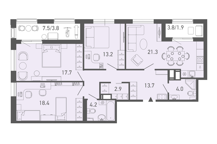 3-комнатная квартира 100.8 м², 14/14 эт., ЖК «ГАЛАКТИКА»