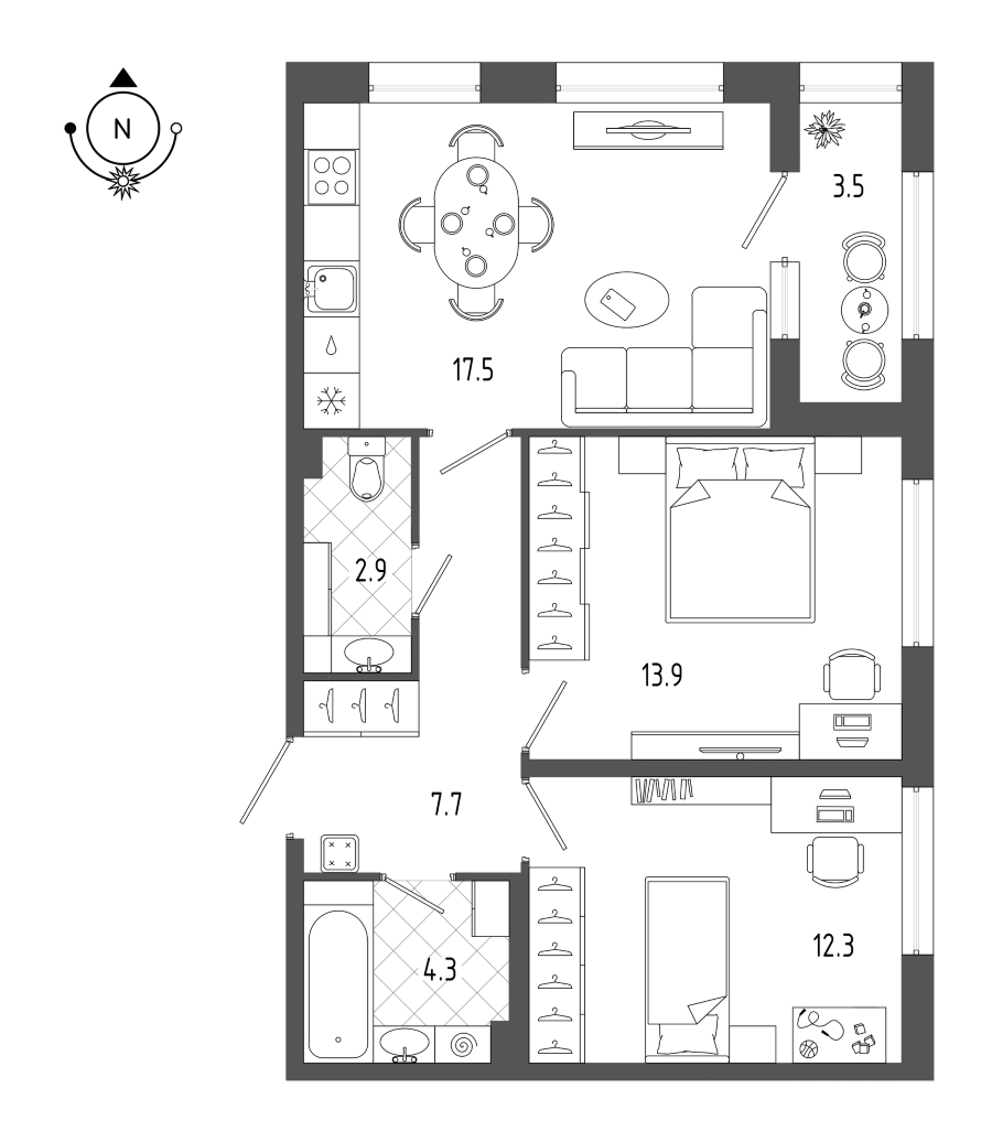 2-комнатная квартира 60.4 м², 2/8 эт., ЖК «ГАЛАКТИКА»
