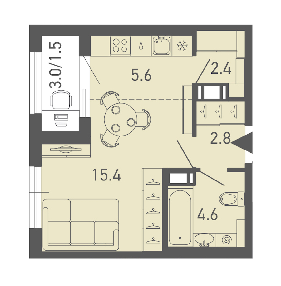 Квартира студия 32.4 м², 18/18 эт., ЖК «ГАЛАКТИКА»