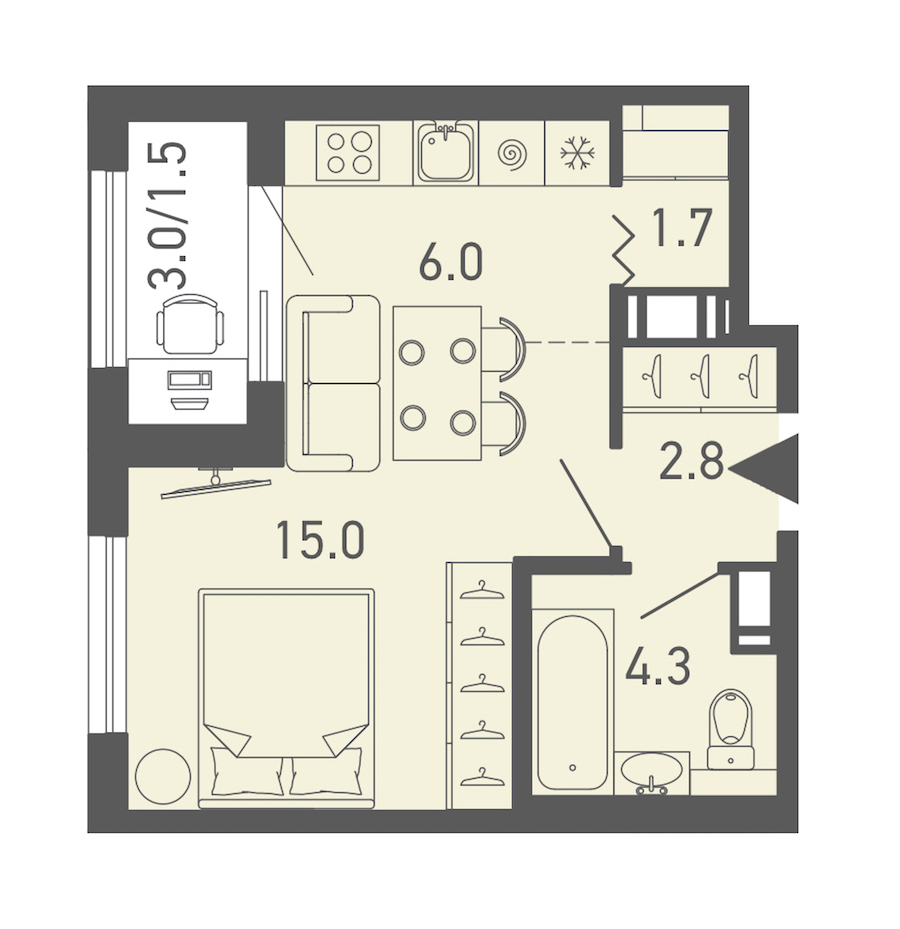 Квартира студия 31.3 м², 6/18 эт., ЖК «ГАЛАКТИКА»
