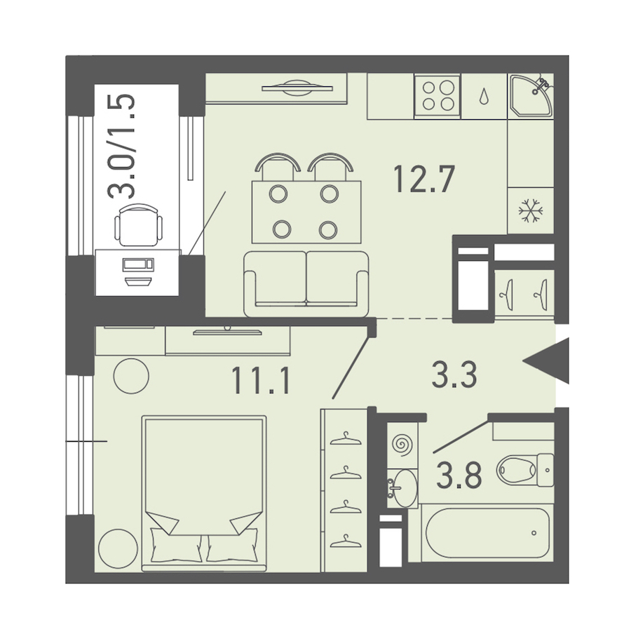 1-комнатная квартира 32.3 м², 12/18 эт., ЖК «ГАЛАКТИКА»