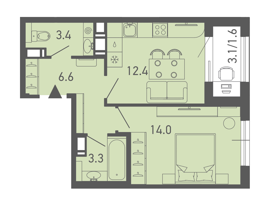 1-комнатная квартира 41.3 м², 18/18 эт., ЖК «ГАЛАКТИКА»