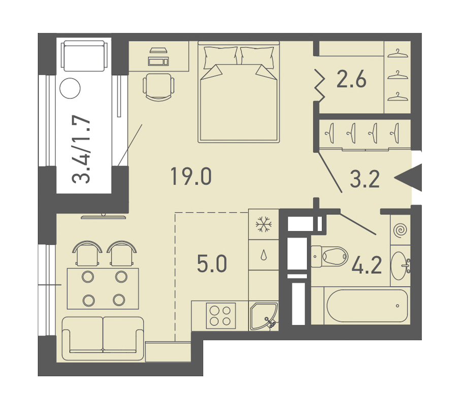 Квартира студия 35.7 м², 16/18 эт., ЖК «ГАЛАКТИКА»