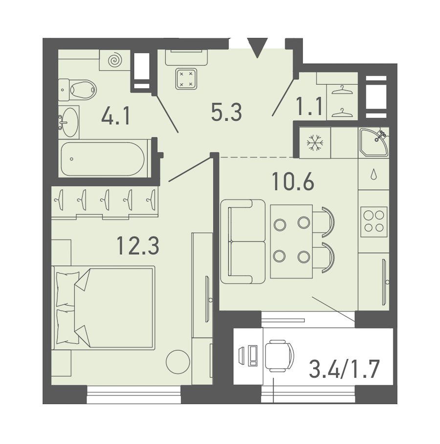 1-комнатная квартира 35.1 м², 11/18 эт., ЖК «ГАЛАКТИКА»