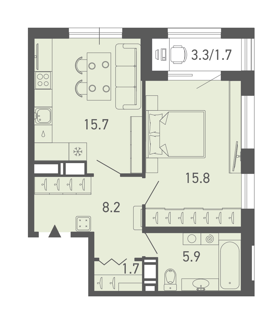 1-комнатная квартира 48.6 м², 9/18 эт., ЖК «ГАЛАКТИКА»