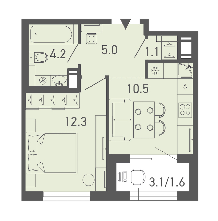 1-комнатная квартира 34.7 м², 6/18 эт., ЖК «ГАЛАКТИКА»