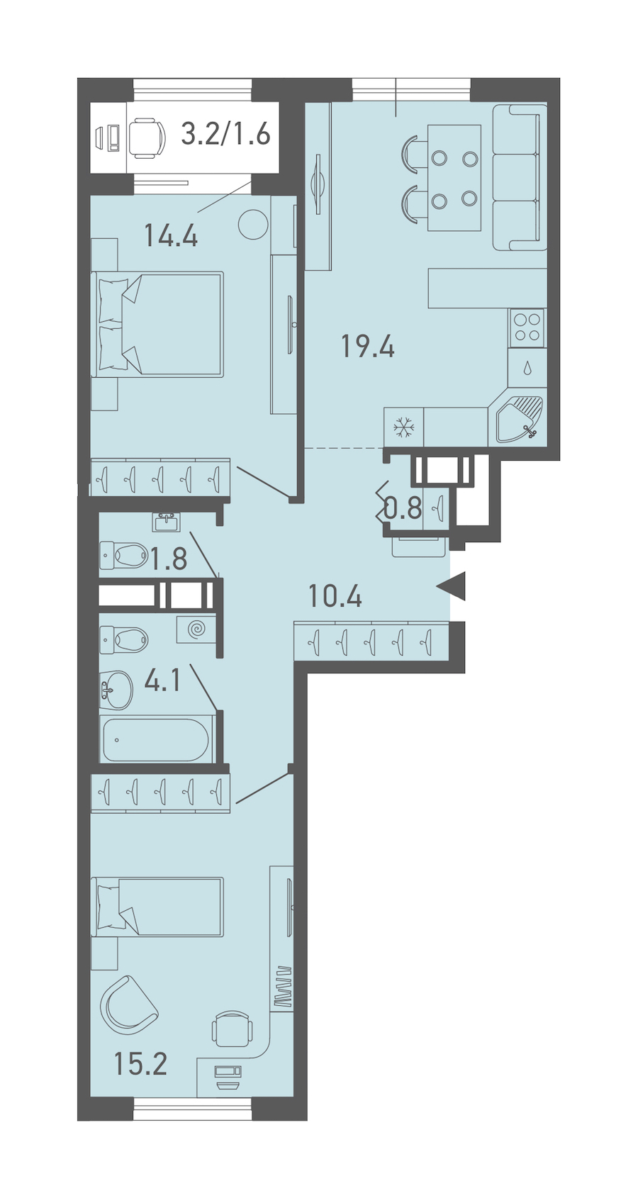 2-комнатная квартира 67.5 м², 18/18 эт., ЖК «ГАЛАКТИКА»