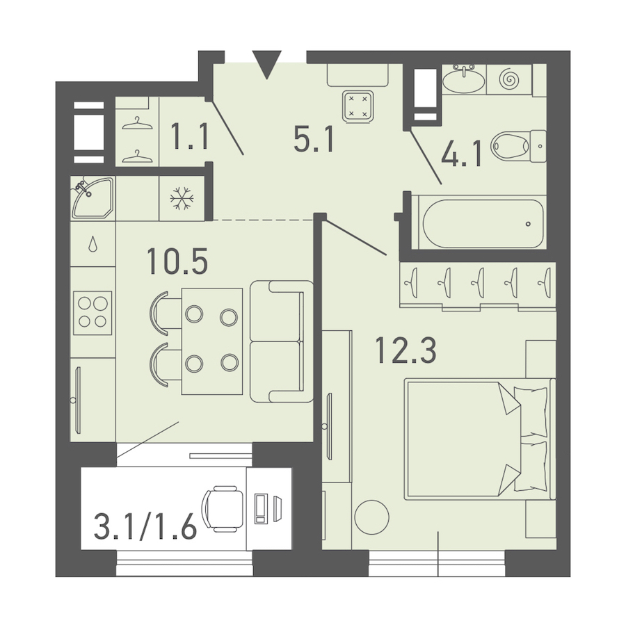 1-комнатная квартира 34.7 м², 11/14 эт., ЖК «ГАЛАКТИКА»