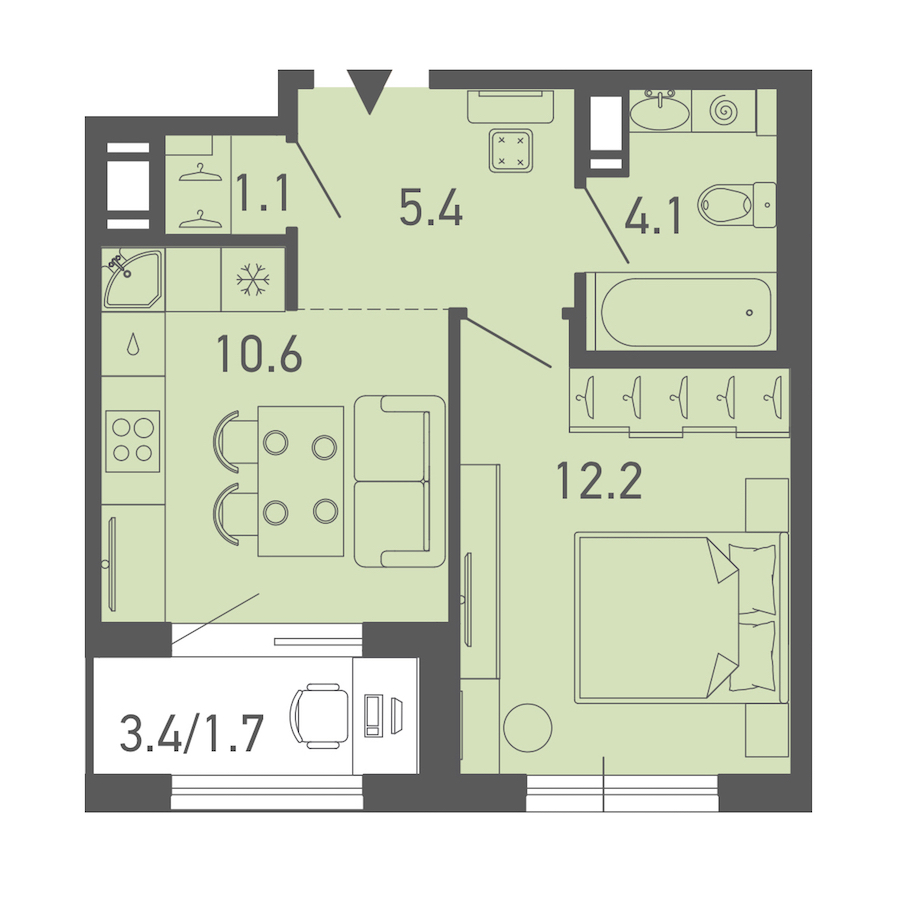 1-комнатная квартира 35.1 м², 8/14 эт., ЖК «ГАЛАКТИКА»