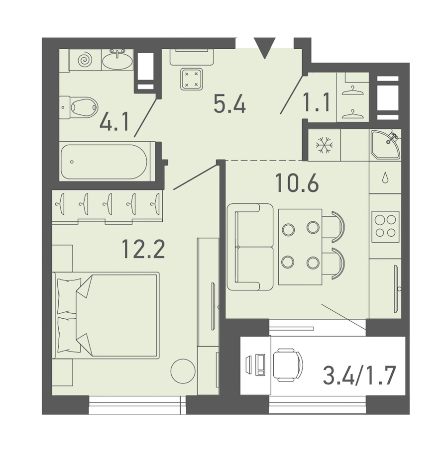 1-комнатная квартира 35.1 м², 9/14 эт., ЖК «ГАЛАКТИКА»