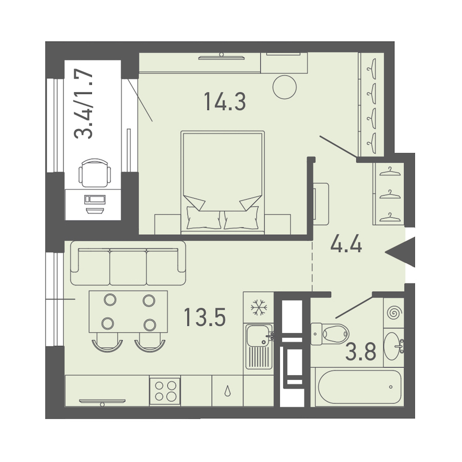 1-комнатная квартира 37.7 м², 12/14 эт., ЖК «ГАЛАКТИКА»