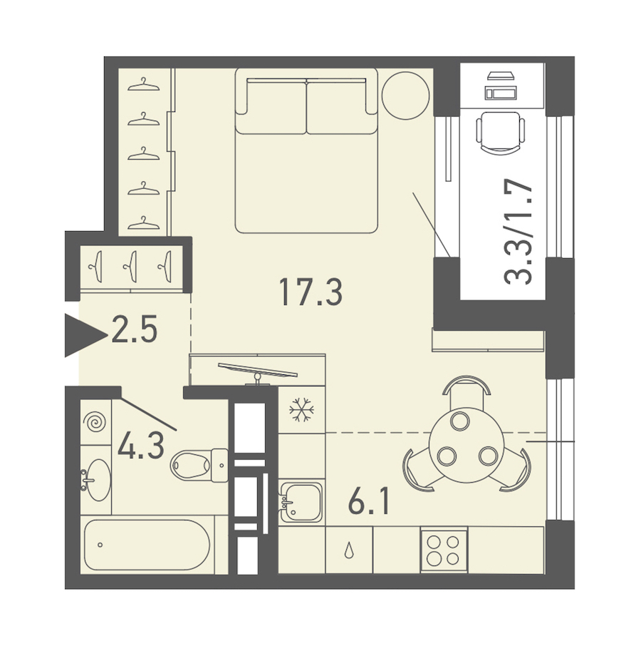 Квартира студия 31.9 м², 13/14 эт., ЖК «ГАЛАКТИКА»