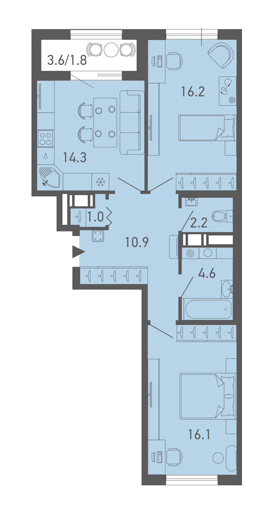2-комнатная квартира 67.1 м², 14/14 эт., ЖК «ГАЛАКТИКА»