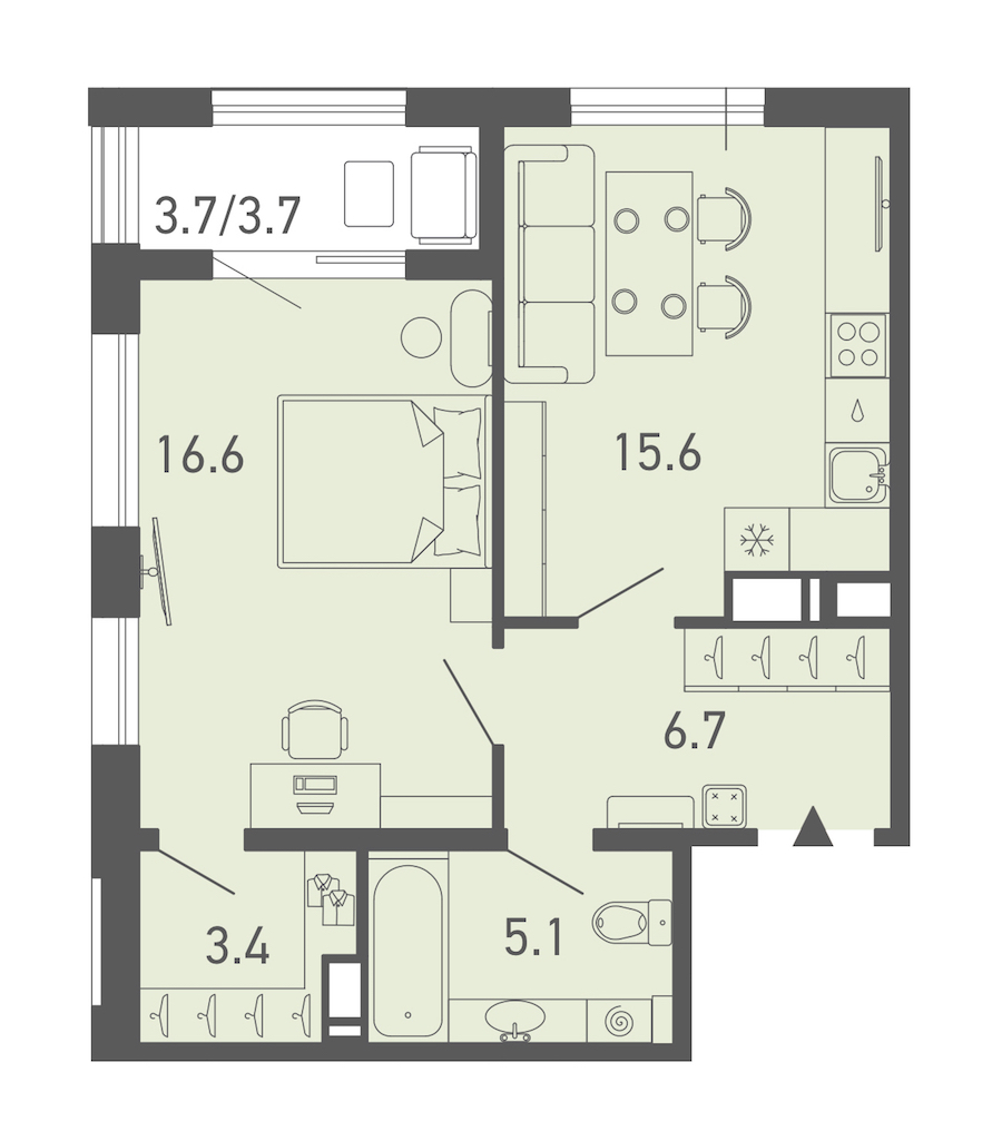 1-комнатная квартира 51.1 м², 12/14 эт., ЖК «ГАЛАКТИКА»