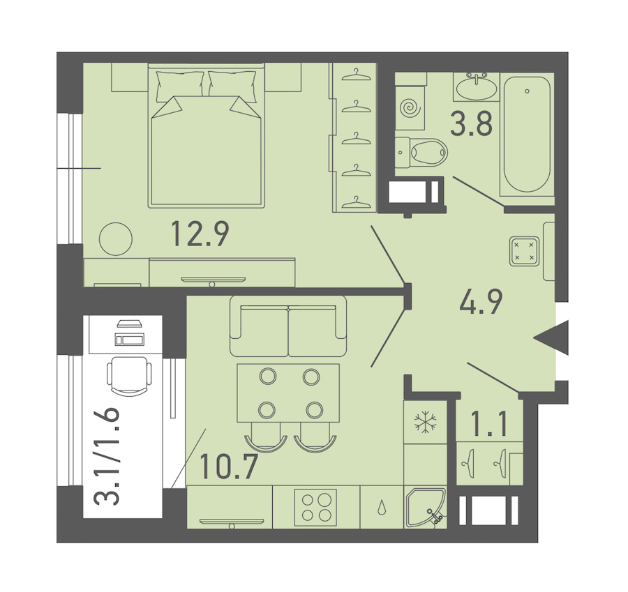 1-комнатная квартира 35.1 м², 6/8 эт., ЖК «ГАЛАКТИКА»