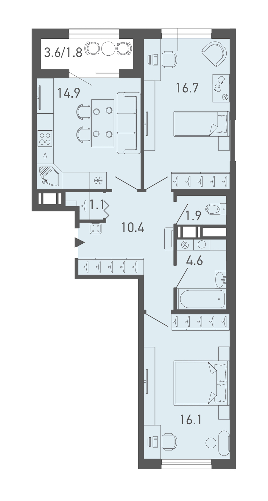 2-комнатная квартира 67.8 м², 6/14 эт., ЖК «ГАЛАКТИКА»