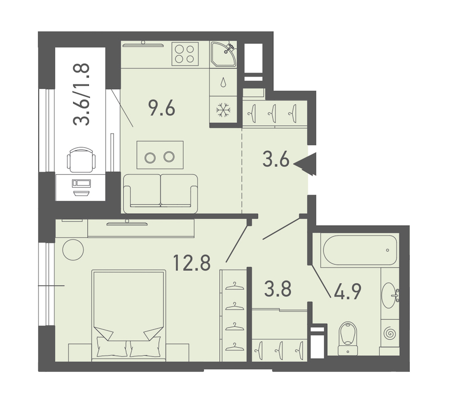 1-комнатная квартира 36.5 м², 14/14 эт., ЖК «ГАЛАКТИКА»