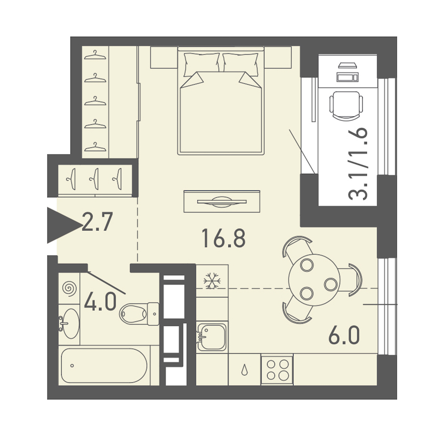 Квартира студия 31.1 м², 12/14 эт., ЖК «ГАЛАКТИКА»