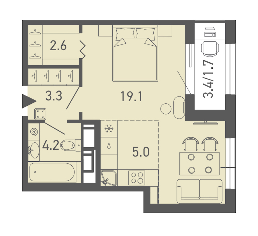 Квартира студия 35.9 м², 7/14 эт., ЖК «ГАЛАКТИКА»