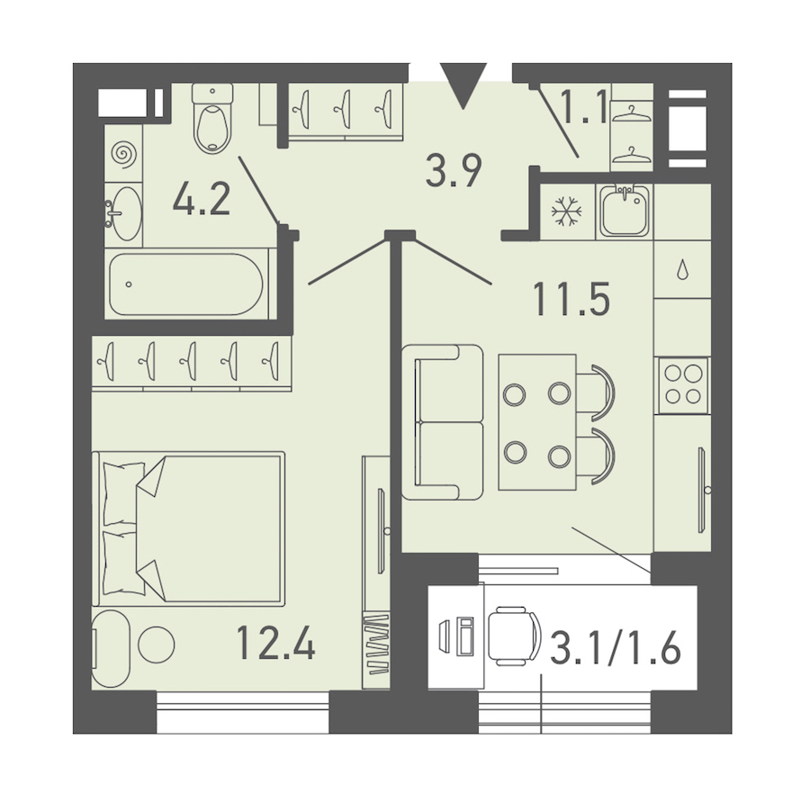 1-комнатная квартира 34.7 м², 10/14 эт., ЖК «ГАЛАКТИКА»