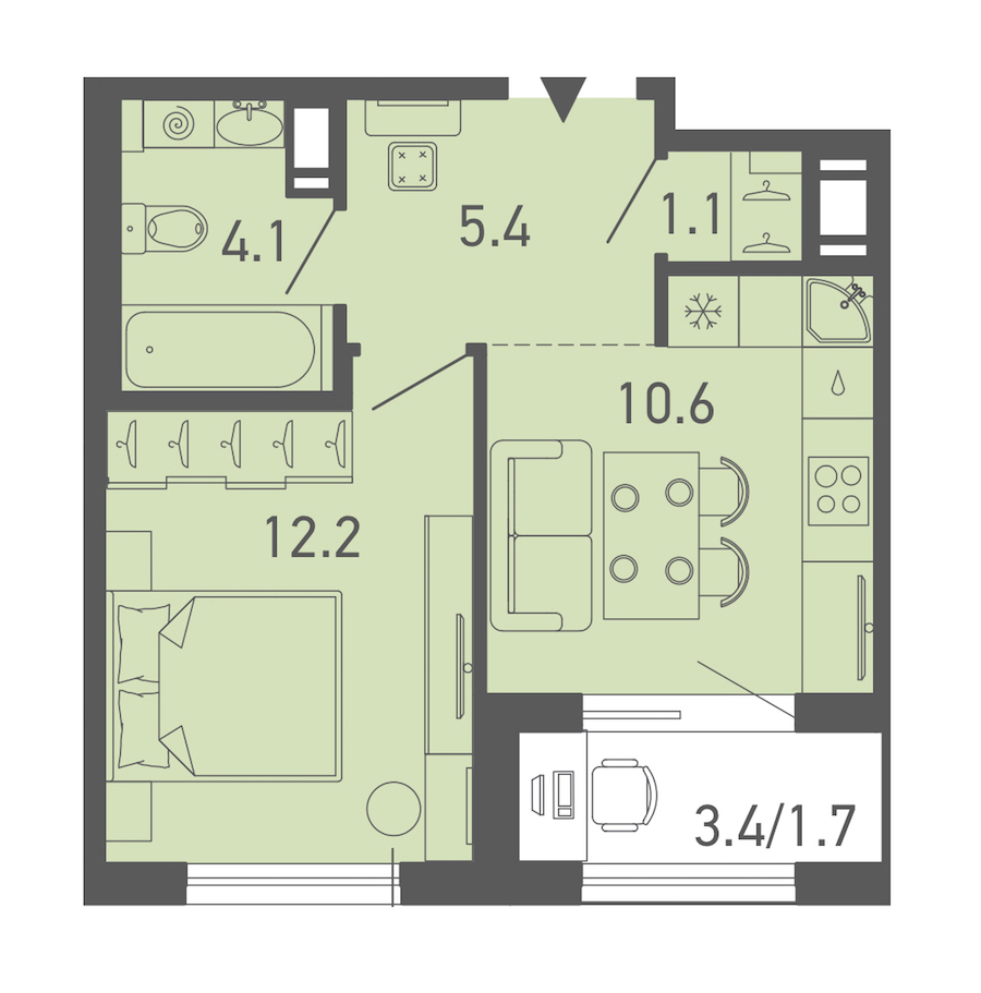 1-комнатная квартира 35.1 м², 9/14 эт., ЖК «ГАЛАКТИКА»