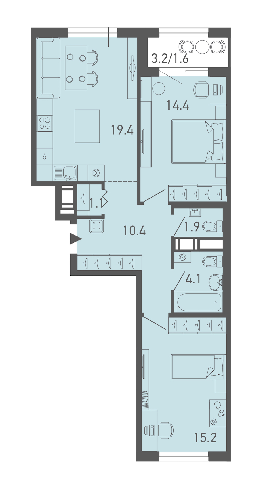 2-комнатная квартира 67.9 м², 6/14 эт., ЖК «ГАЛАКТИКА»