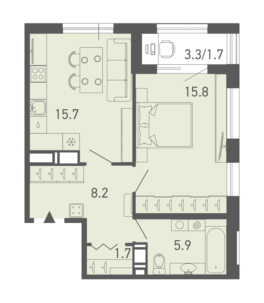 1-комнатная квартира 49 м², 14/18 эт., ЖК «ГАЛАКТИКА»