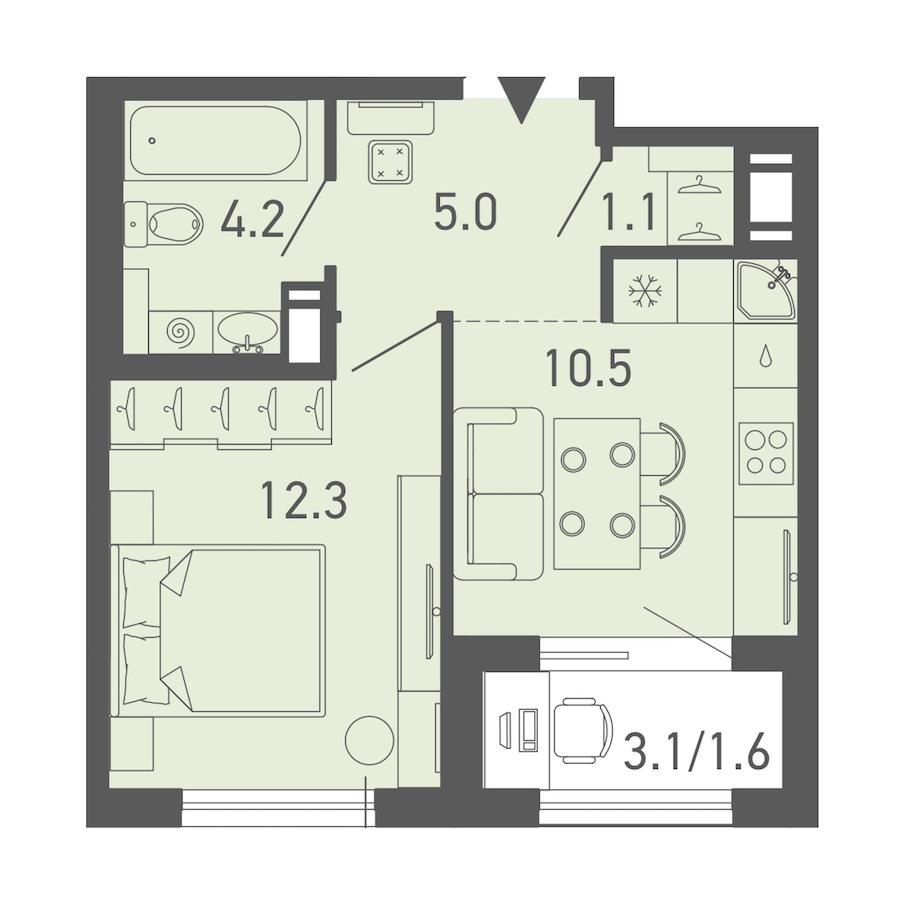 1-комнатная квартира 34.6 м², 18/18 эт., ЖК «ГАЛАКТИКА»