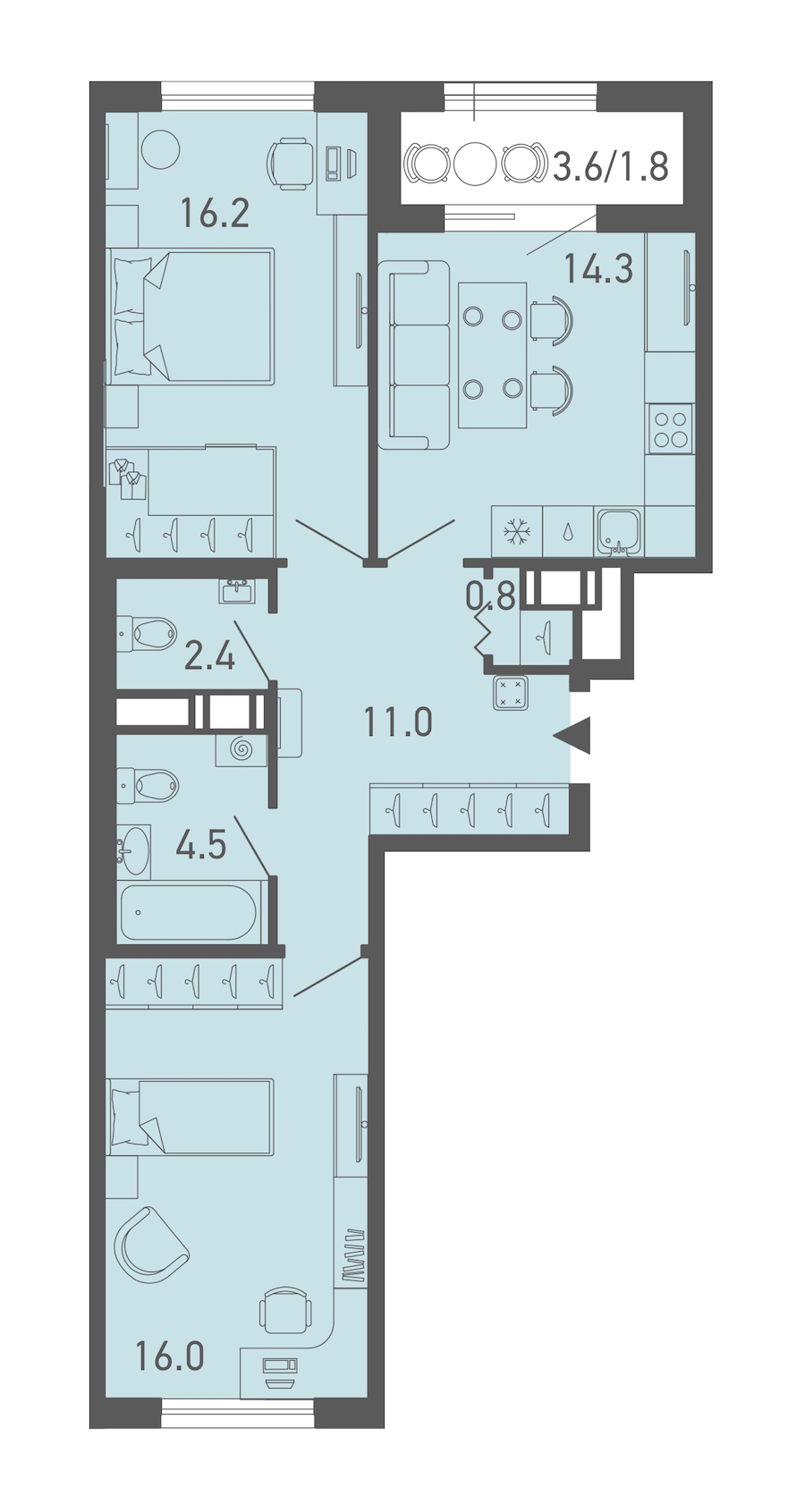 2-комнатная квартира 67 м², 7/18 эт., ЖК «ГАЛАКТИКА»