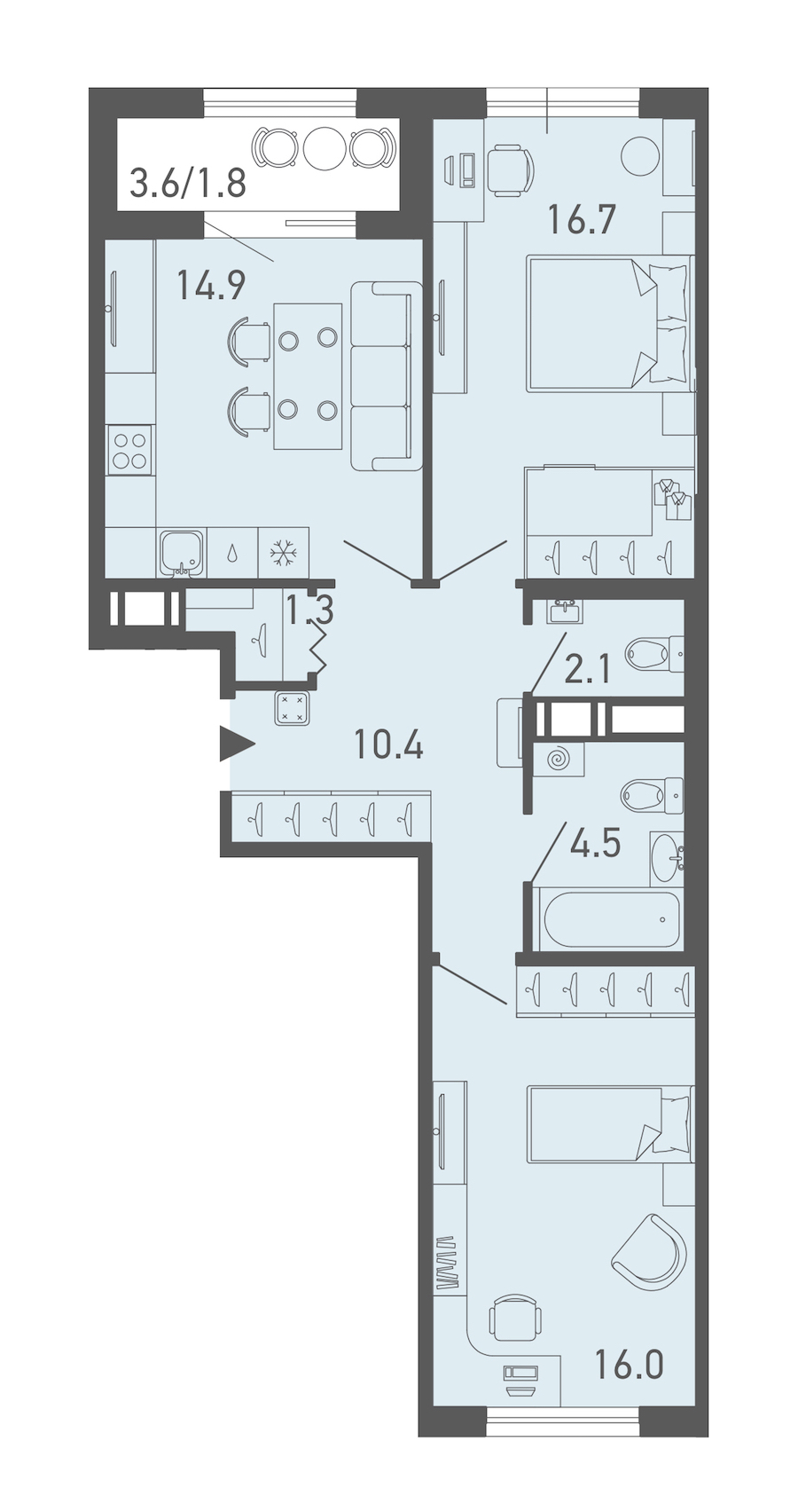 2-комнатная квартира 67.7 м², 10/18 эт., ЖК «ГАЛАКТИКА»