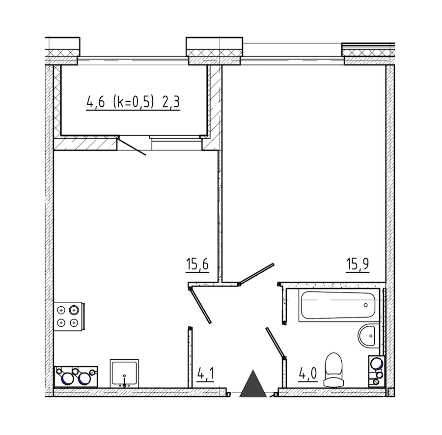 1-комнатная квартира 42 м², 5/10 эт., ЖК «Domino»