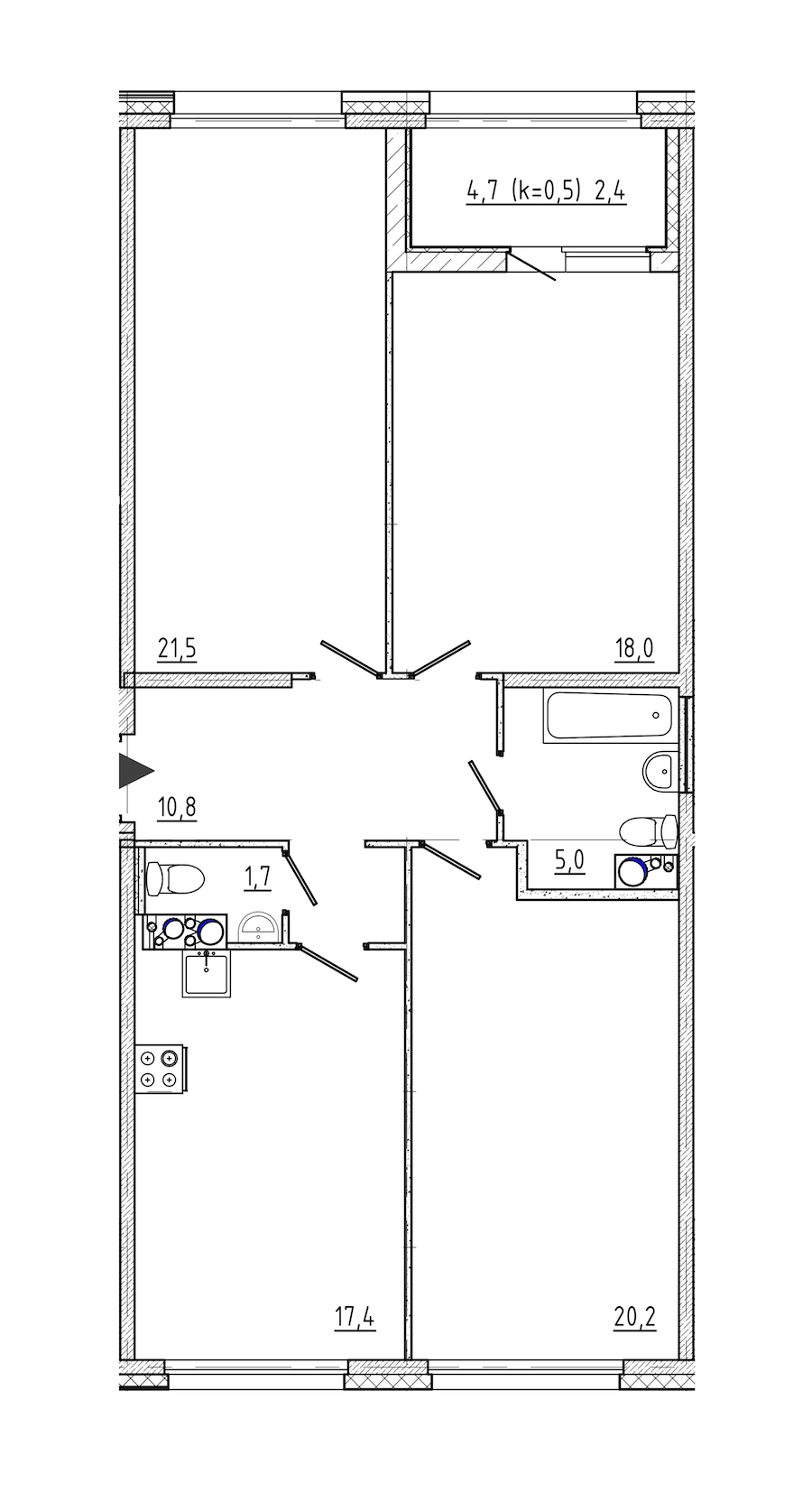 3-комнатная квартира 97.1 м², 9/10 эт., ЖК «Domino»