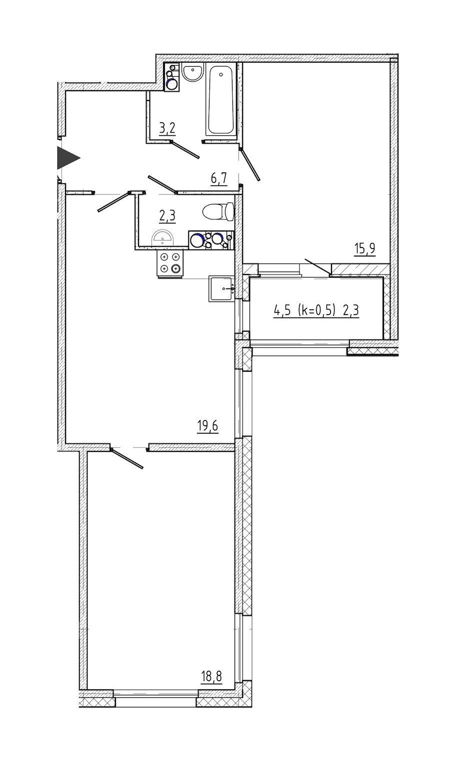 2-комнатная квартира 69.1 м², 10/10 эт., ЖК «Domino»