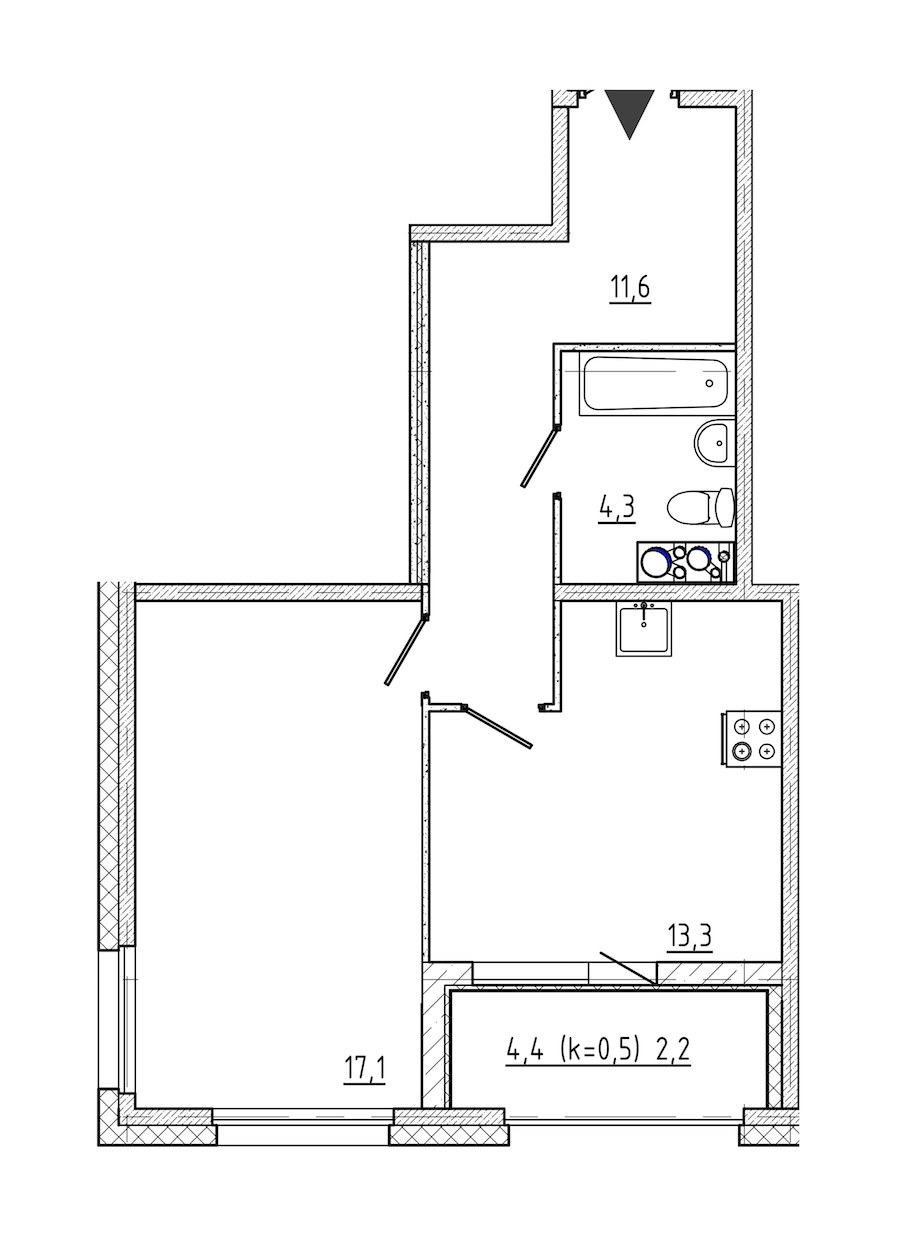 1-комнатная квартира 48.5 м², 10/10 эт., ЖК «Domino»