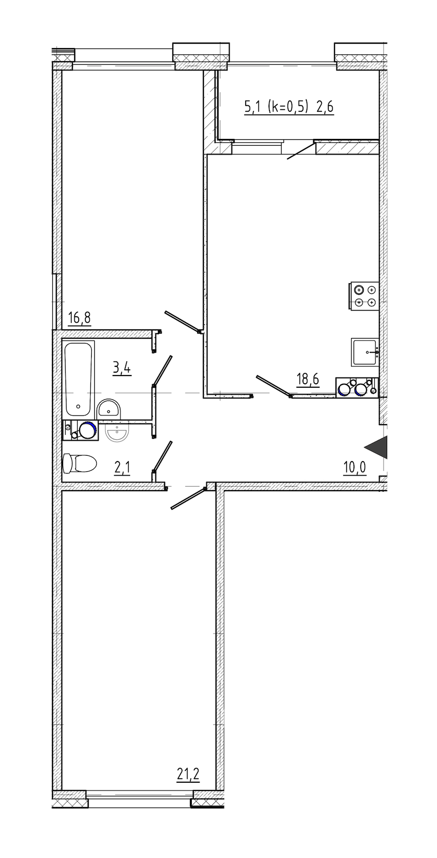 2-комнатная квартира 74.9 м², 10/10 эт., ЖК «Domino»