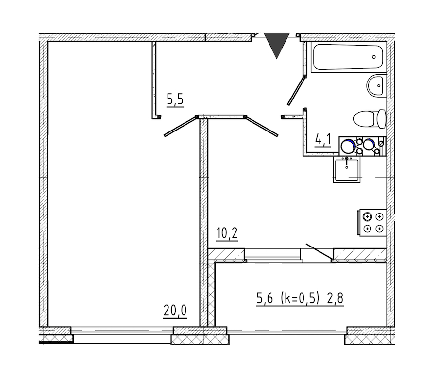 1-комнатная квартира 42.7 м², 10/10 эт., ЖК «Domino»