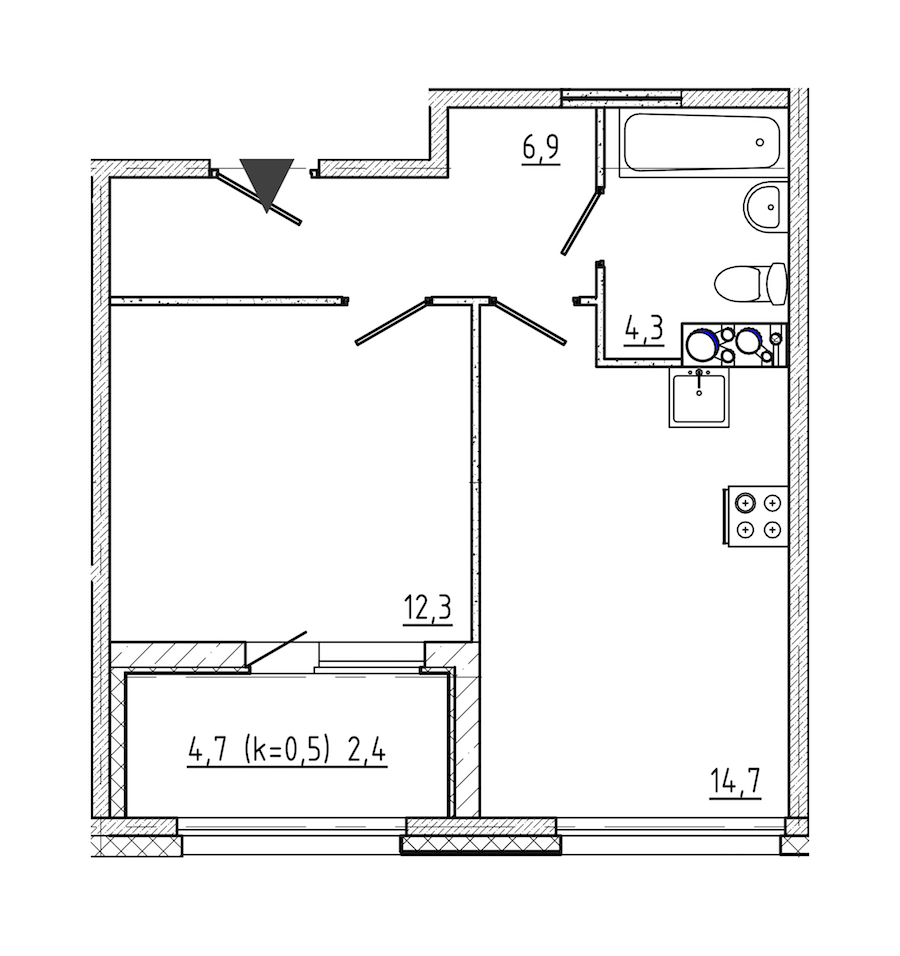 1-комнатная квартира 40.6 м², 10/10 эт., ЖК «Domino»