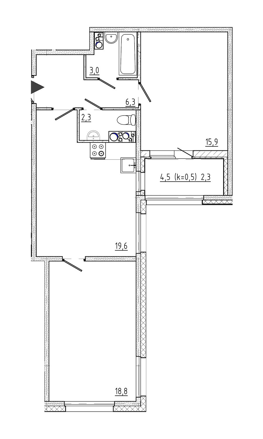 2-комнатная квартира 68.2 м², 9/10 эт., ЖК «Domino»
